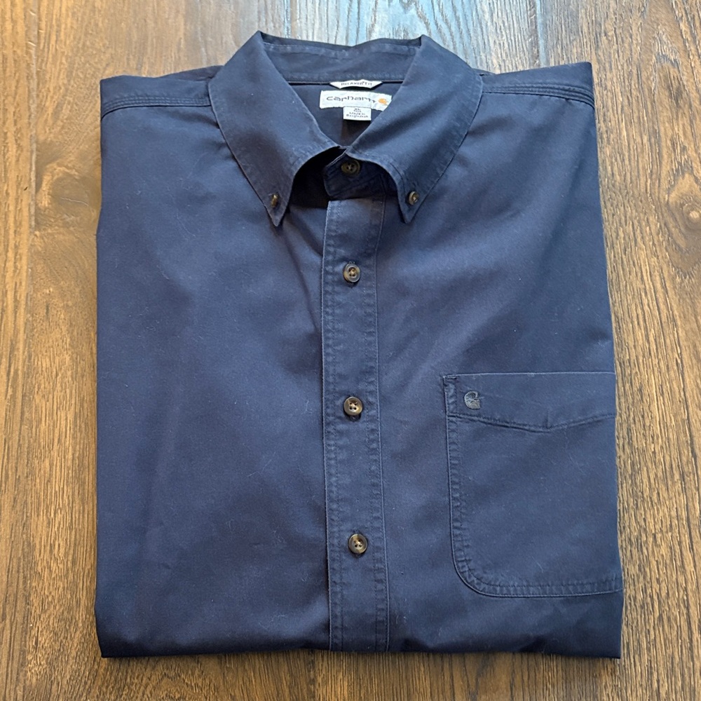 Carhartt Men’s XL Tall relaxed fit navy button down long sleeve shirt